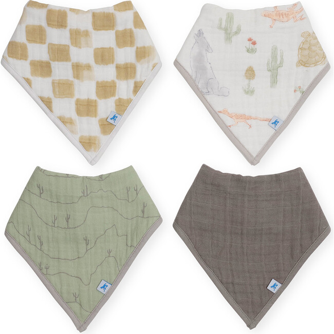 Cotton Muslin & Fleece Bandana Bib, Adobe Checker (Pack Of 4) - Bibs - 1