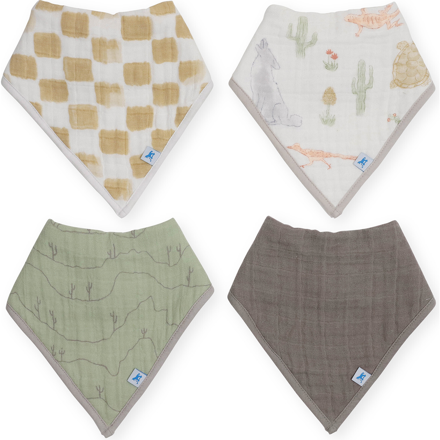 Cotton Muslin & Fleece Bandana Bib, Adobe Checker (Pack Of 4) - Bibs - 1