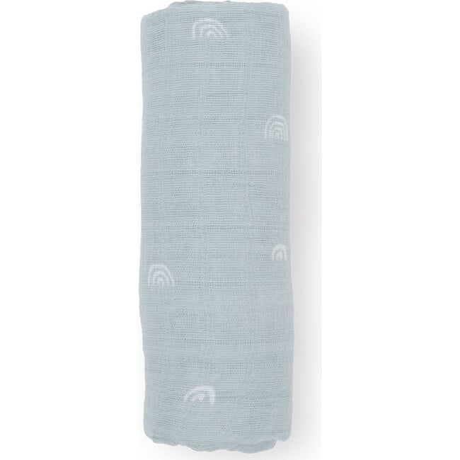 Multi-Purpose Hand-Painted Muslin Swaddle 47X47, Blue Rainbow - Swaddles - 4