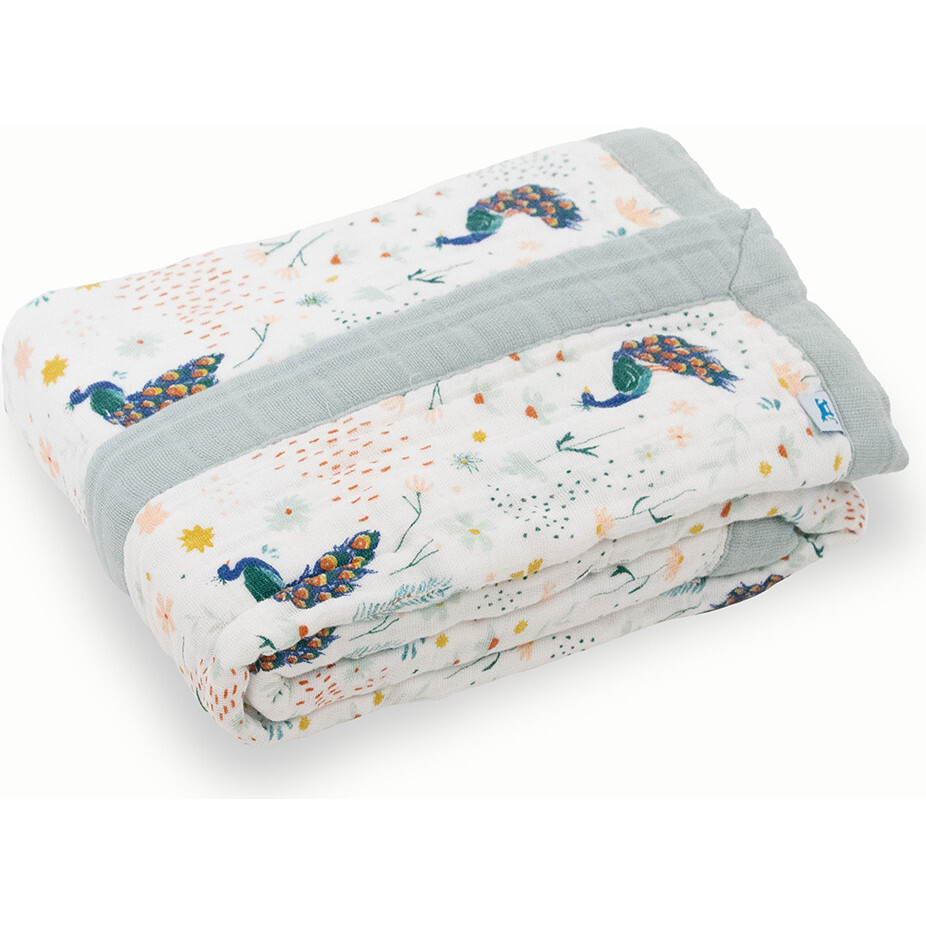 Baby Print Cotton Muslin Multi-Layered Quilt Blanket 30X40, Peacock - Quilts - 1