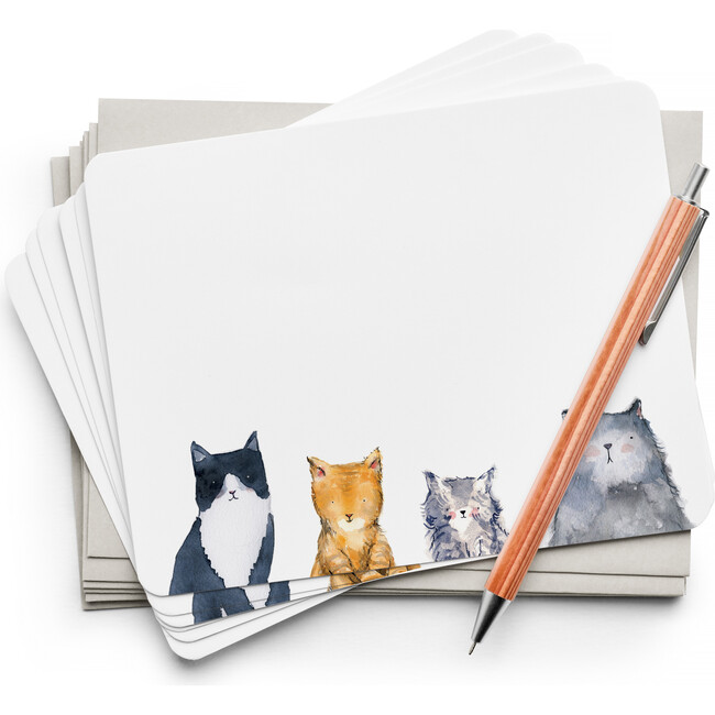 Set of 8 Flat Notecards, Cat's Meow