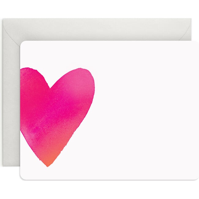 Set of 8 Flat Notecards, Pink Big Heart - Paper Goods - 2