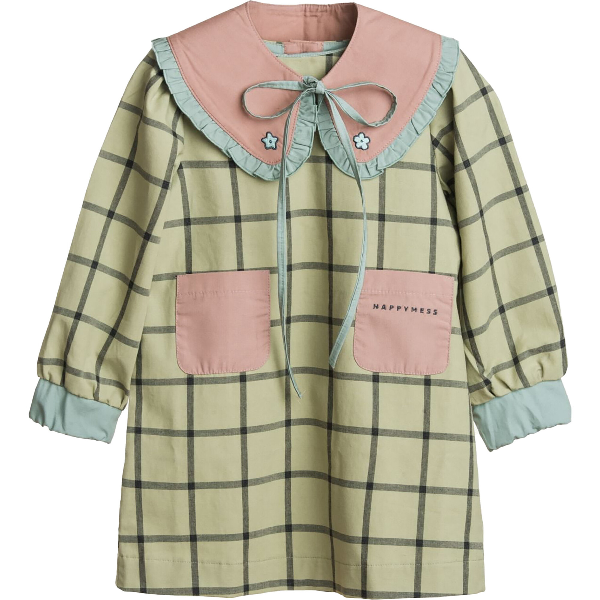 Cotton Plaid Dress, Misty Green - Dresses - 1
