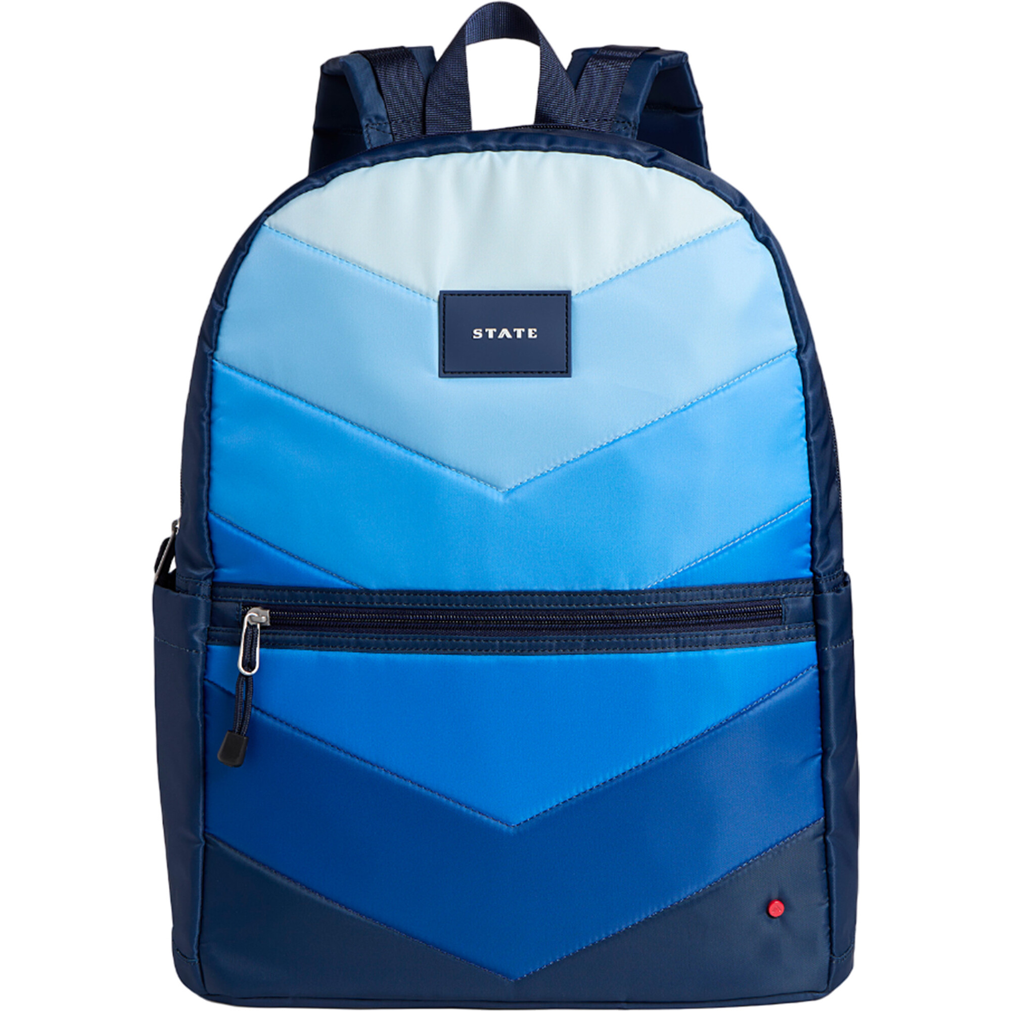 Kane Double Pocket Large Backpack, Blue Chevron Puffer - Backpacks - 1