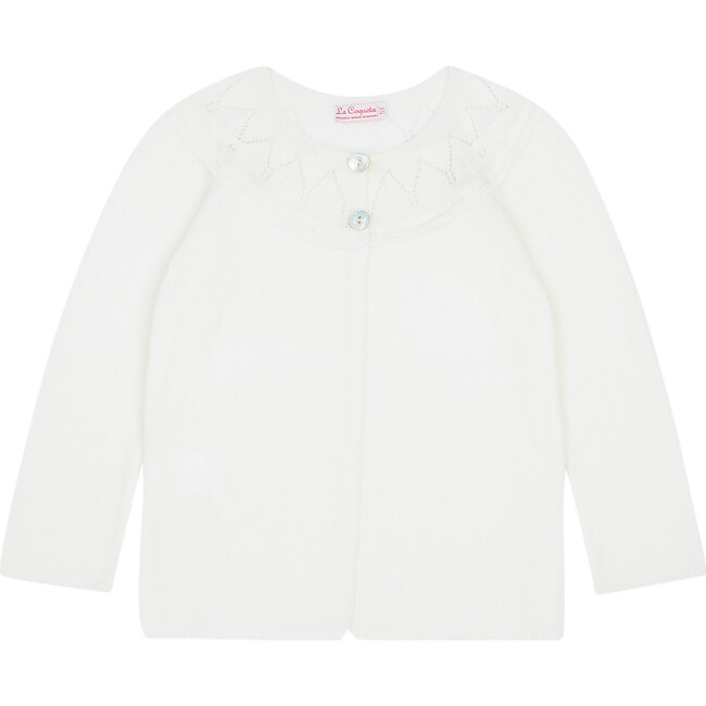 Baena Cotton Knit Cardigan, Ivory - Cardigans - 1