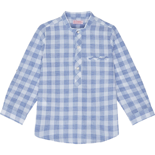 Mateo Linen Mix Shirt, Blue Check - Shirts - 1