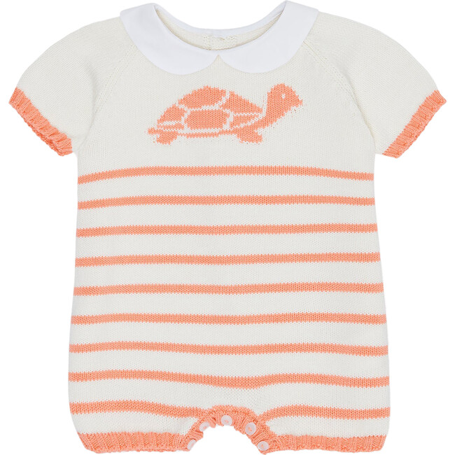 Clavel Cotton Turtle Baby Knitted Playsuit, Coral
