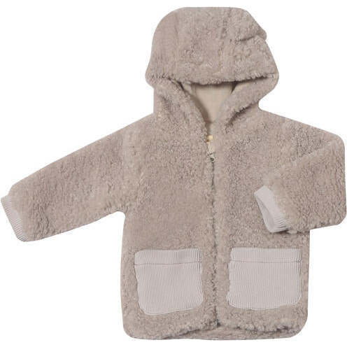 Francia Ribbed Cuff Fleece Hooded Jacket, Grey