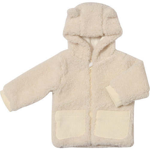 Francia Ribbed Cuff Fleece Hooded Jacket, Ivory