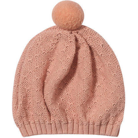 Susan Pompom Berret Knit Hat, Pink