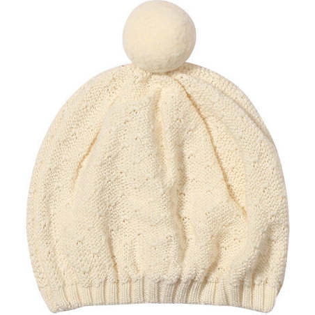 Susan Pompom Berret Knit Hat, Ivory