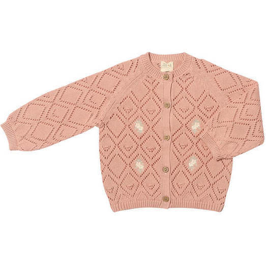 Rebecca Flower Embroidered Lace Knit Button-Up Cardigan, Pink