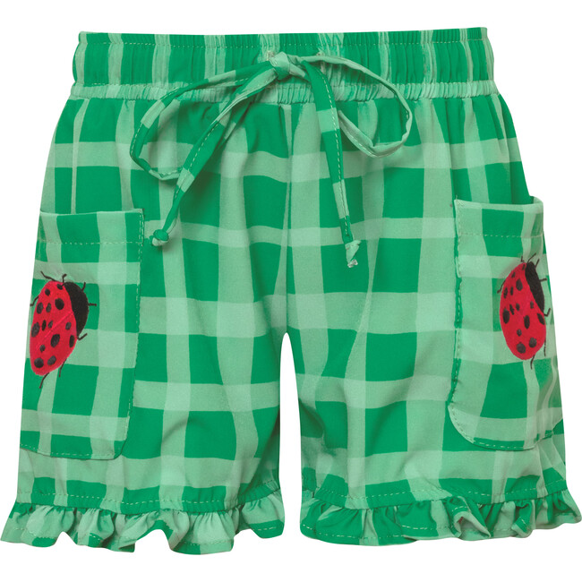 Picnic Plaid Elastic Waist Drawstring Shorts, Green