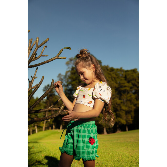 Picnic Plaid Elastic Waist Drawstring Shorts, Green - Shorts - 2