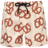 Pretzels Elastic Waist Drawstring Swimshorts, White - Swim Trunks - 1 - thumbnail