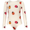 Sun Ladybugs Print Long Sleeve One-Piece Swimsuit, White - One Pieces - 1 - thumbnail