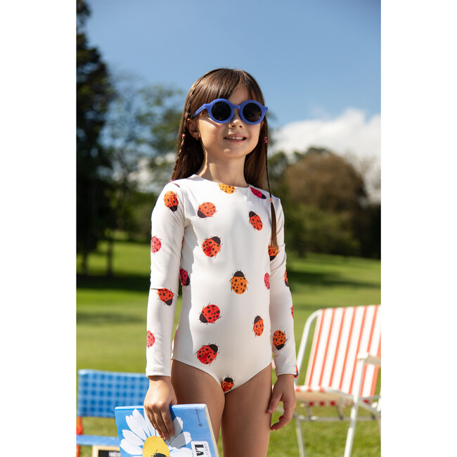 Sun Ladybugs Print Long Sleeve One-Piece Swimsuit, White - One Pieces - 2