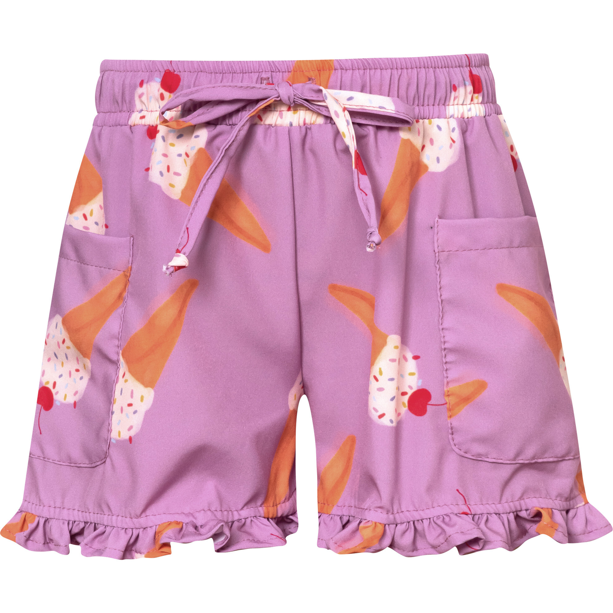 Picnic Ice Cream Print Elastic Waist Pocket Shorts, Lilac - Shorts - 1