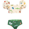 Bubble Insects Print Puff Sleeve & Reversible Bottom 2-Piece Bikini, White - Two Pieces - 1 - thumbnail