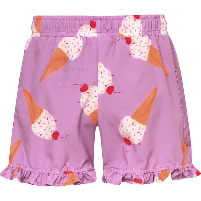 Picnic Ice Cream Print Elastic Waist Pocket Shorts, Lilac - Shorts - 2