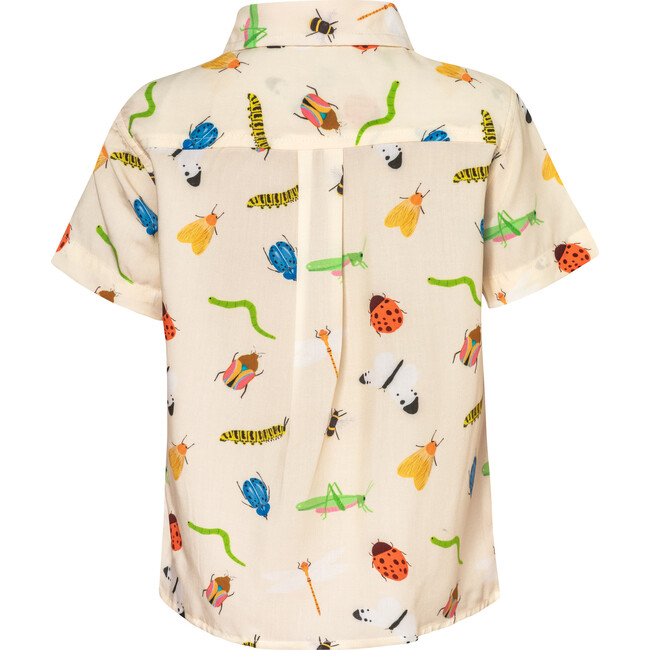 Guayabera Insects Print Tropical Short Sleeve Shirt, White - Shirts - 3