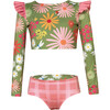 Wings Garden Print Long Sleeve Top & Reversible Bottom Bikini, Green - Two Pieces - 1 - thumbnail