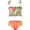 Waffle Garden Print Ruched Top & Reversible Bottom Bikini, Green - Two Pieces - 1 - thumbnail