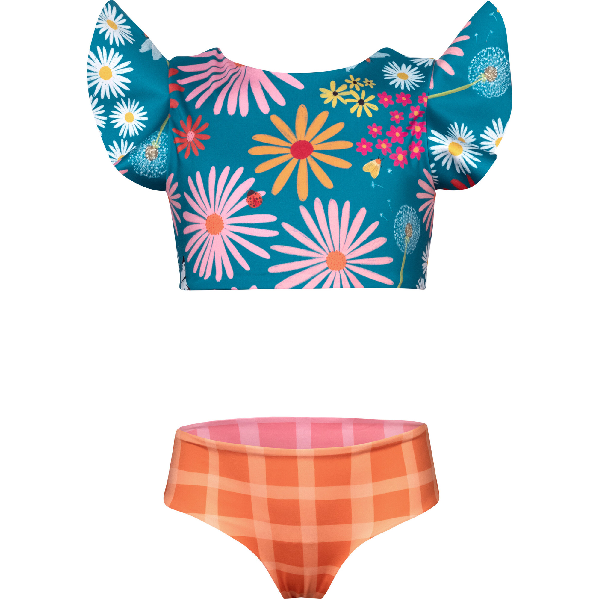 Dayana Garden Flounce Sleeve & Reversible Bottom Bikini, Blue - Two Pieces - 1