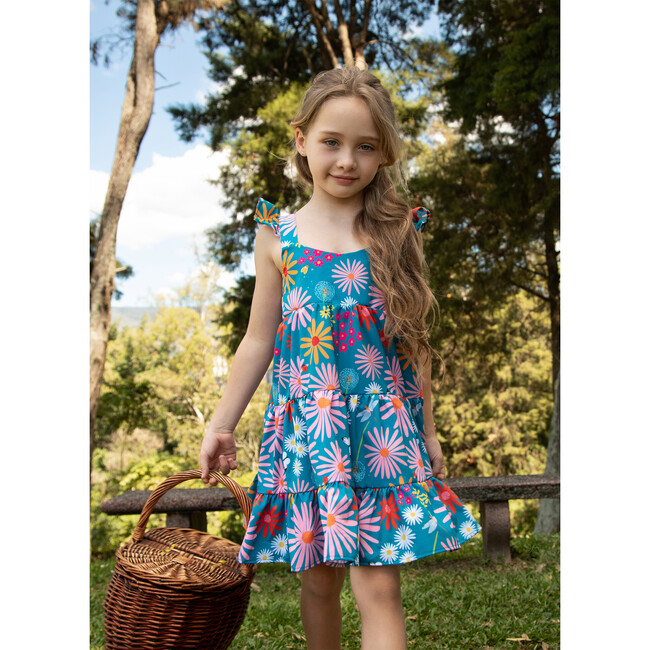 Corissia Garden Print Adjustable Strap Dress, Blue - Dresses - 2