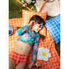 Sun Garden Print Long Sleeve Top & Reversible Bottom Bikini, Blue - Two Pieces - 2