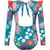 Wings Garden Print Long Sleeve One-Piece Swimsuit, Blue - One Pieces - 3