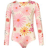 Sun Garden Print Long Sleeve One-Piece Swimsuit, Pink - One Pieces - 1 - thumbnail