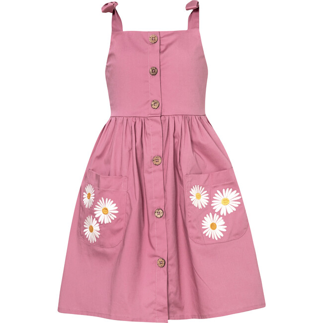 Poplin Embroidered Crisscross Strap Pocket Dress, Pink