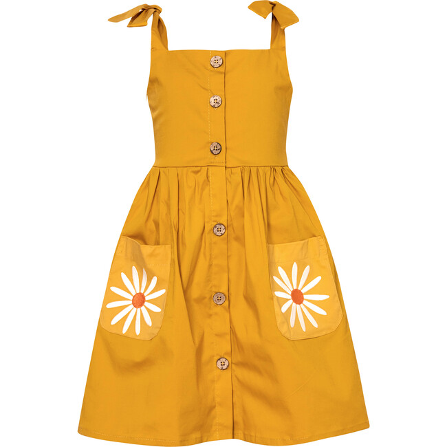 Poplin Bloom Crisscross Strap Pocket Dress, Yellow