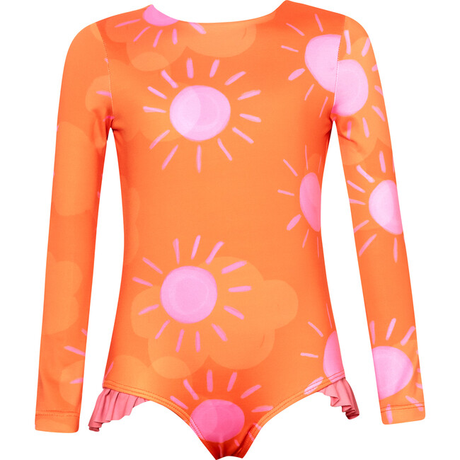 Sun Solecito Knot Long Sleeve One-Piece Swimsuit, Orange