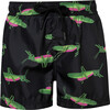 Boy's Mountain Print Elastic Waist Drawstring Swimshorts, Black - Swim Trunks - 1 - thumbnail