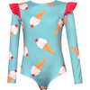 Wings Ice Cream Print Long Sleeve Shoulder Ruffle One-Piece Swimsuit, Blue - One Pieces - 1 - thumbnail