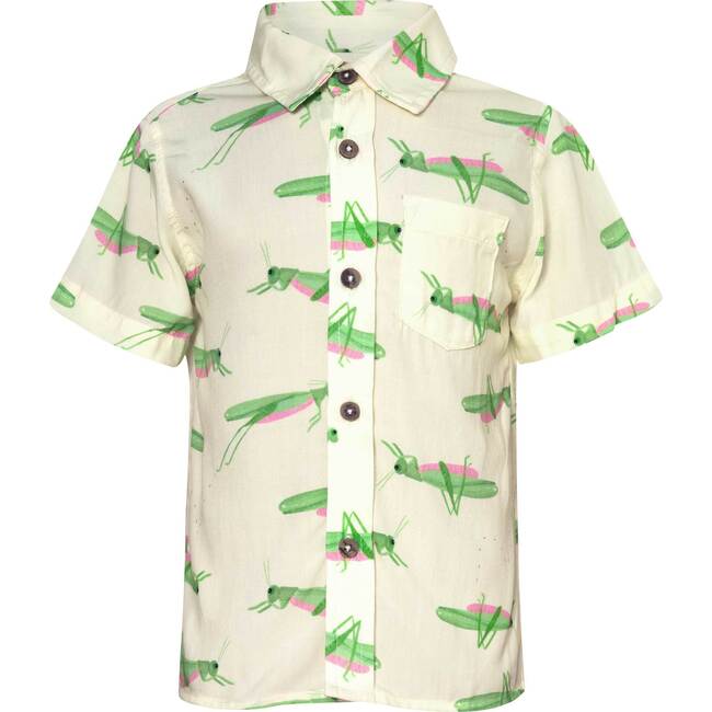 Guayabera Mountain Print Tropical Short Sleeve Button Front Shirt, White