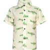 Guayabera Mountain Print Tropical Short Sleeve Button Front Shirt, White - Shirts - 1 - thumbnail