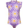 Alisson Daisy Bug Print Short Sleeve One-Piece Swimsuit, Purple - One Pieces - 1 - thumbnail