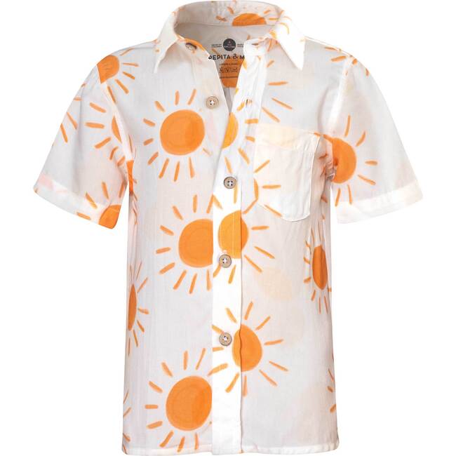 Sun Solecito Guayabera Tropical Short Sleeve Shirt, White