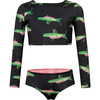 Sun Mountain Print Long Sleeve Top & Reversible Bottom Bikini, Black - Two Pieces - 1 - thumbnail