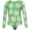 Sun Daisy Bug Print Long Sleeve One-Piece Swimsuit, Green - One Pieces - 1 - thumbnail