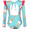 Wings Ice Cream Print Long Sleeve Shoulder Ruffle One-Piece Swimsuit, Blue - One Pieces - 2