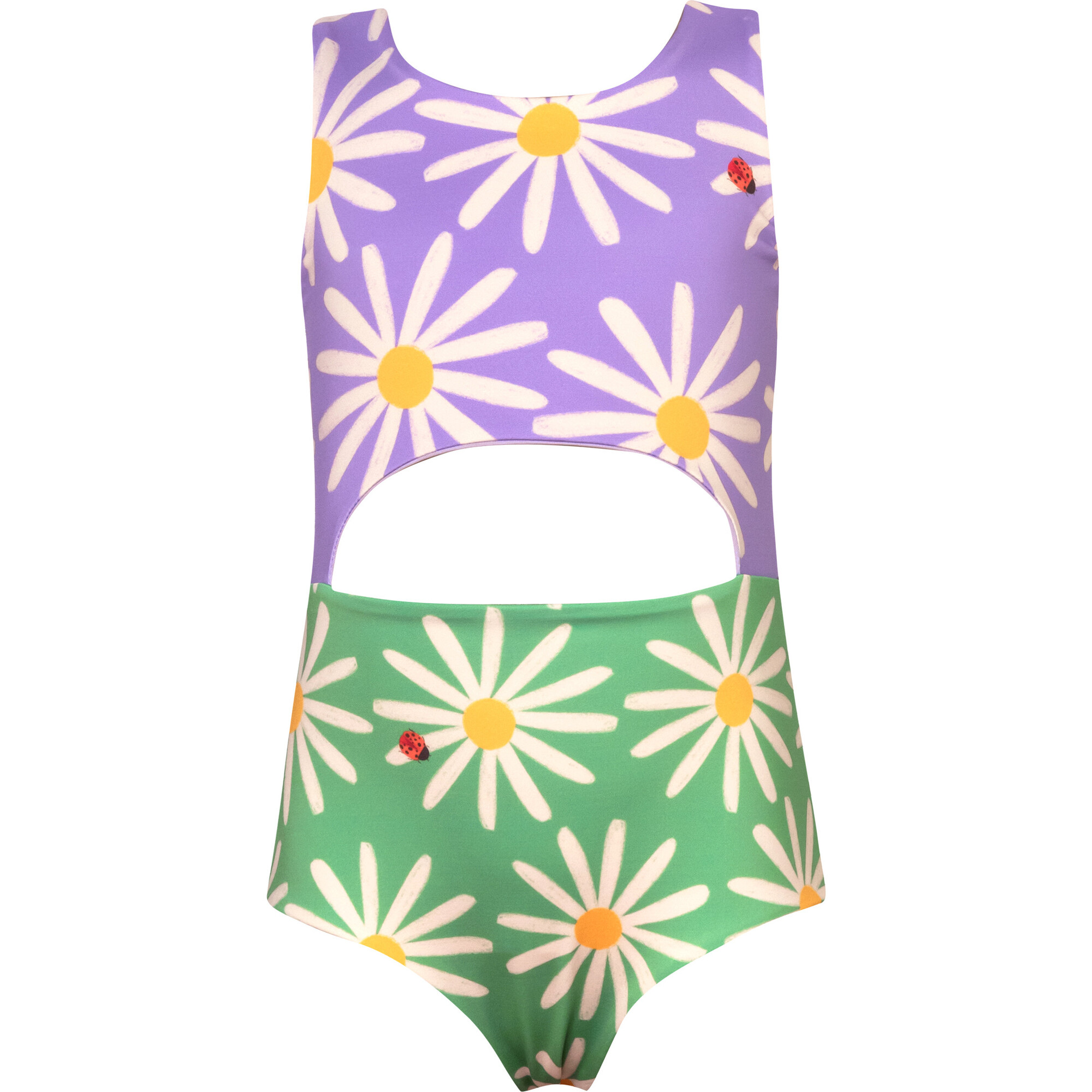 Abi Daisy Bug Print Back Tie Trikini Swimsuit, Purple - One Pieces - 1