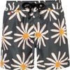 Daisy Bug Print Elastic Waist Drawstring Swimshorts, Grey - Swim Trunks - 1 - thumbnail