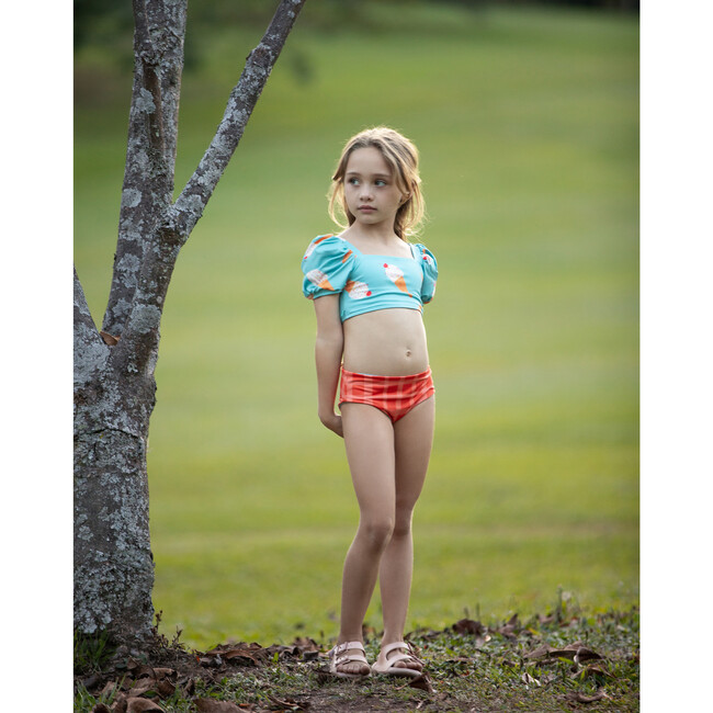 Bubble Ice Cream Print Short Puff Sleeve & Reversible Bottom 2-Piece Bikini, Blue - Two Pieces - 2