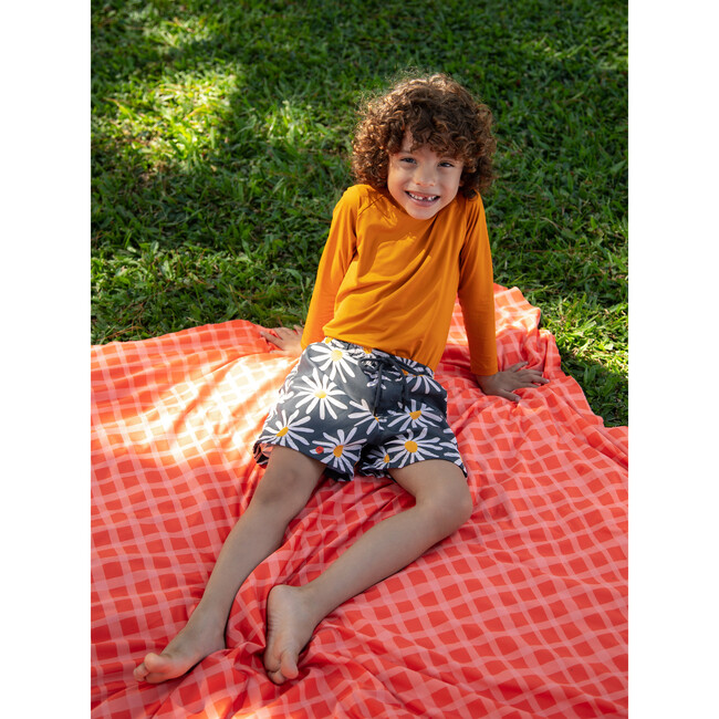 Daisy Bug Print Elastic Waist Drawstring Swimshorts, Grey - Swim Trunks - 2