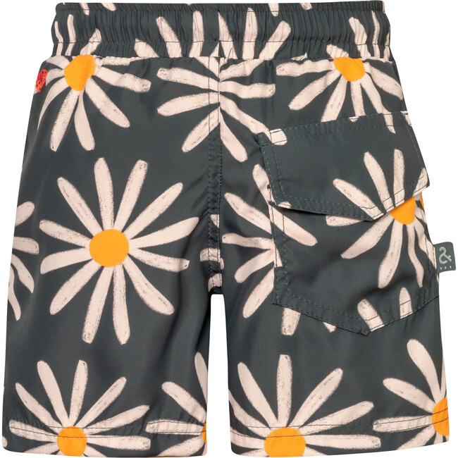 Daisy Bug Print Elastic Waist Drawstring Swimshorts, Grey - Swim Trunks - 3