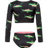 Sun Mountain Print Long Sleeve Top & Reversible Bottom Bikini, Black - Two Pieces - 3